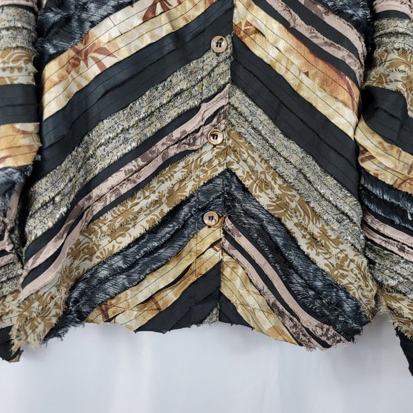 80's Keren Hart Women's Blazer Jacket Black Size Small Black Gray Fabric Strips - Picture 4 of 14